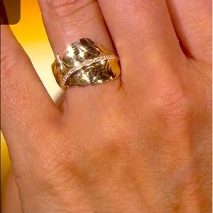 14K Yellow Gold Diamond Leaf Ring